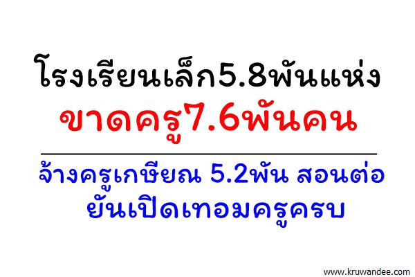 โรงเรียนเล็ก5.8พันแห่งขาดครู7.6พันคน