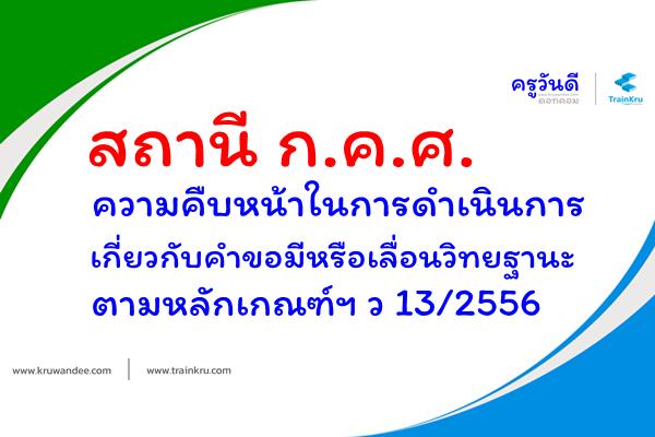 สถานี ก.ค.ศ. ความคืบหน้าในการดำเนินการเกี่ยวกับคำขอมีหรือเลื่อนวิทยฐานะ ตามหลักเกณฑ์ฯ ว 13/2556