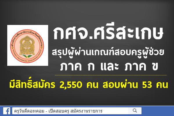 กศจ.ศรีสะเกษ สรุปผู้ผ่านเกณฑ์สอบครูผู้ช่วย ภาค ก ข มีสิทธิ์สมัคร 2,550 คน สอบผ่าน 53 คน