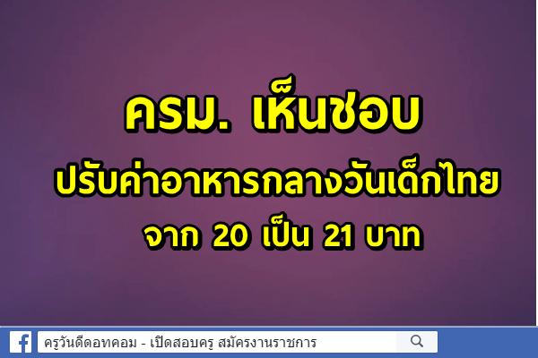 ครม. เห็นชอบ ปรับค่าอาหารกลางวันเด็กไทย จาก 20 เป็น 21 บาท อิ่มแน่คราวนี้