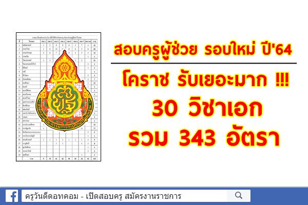 โคราช เตรียมเปิดสอบครูผู้ช่วย รอบใหม่ ปี 64 รับเยอะมาก 30 วิชาเอก รวม 343 อัตรา 