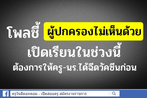 โพลชี้ผู้ปกครองไม่เห็นด้วยเปิดเรียนในช่วงนี้ ต้องการให้ครู-นร.ได้ฉีดวัคซีนก่อน