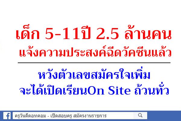 เด็ก 5-11ปี 2.5 ล้านคน แจ้งความประสงค์ฉีดวัคซีนแล้ว หวังตัวเลขสมัครใจเพิ่ม จะได้เปิดเรียนOn Site ถ้วนทั่ว