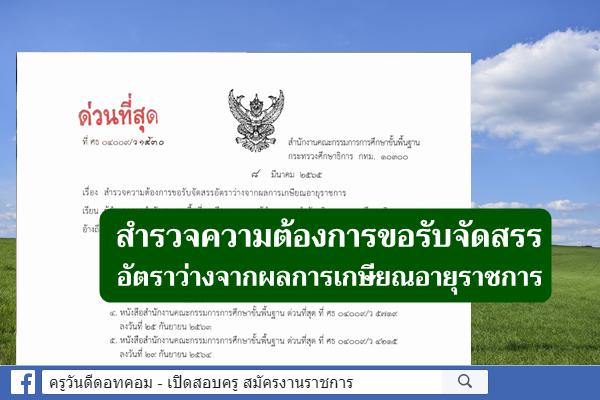 ด่วนที่สุด ที่ ศธ 04009/ว 1530 เรื่อง สำรวจความต้องการขอรับจัดสรรอัตราว่างจากผลการเกษียณอายุราชการ