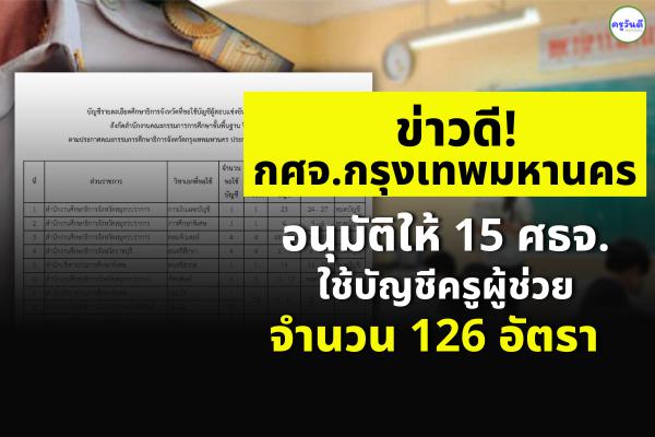 ข่าวดี! กศจ.กรุงเทพมหานคร ให้ 15 ศธจ.ใช้บัญชีครูผู้ช่วย เพื่อบรรจุและแต่งตั้ง 126 อัตรา 