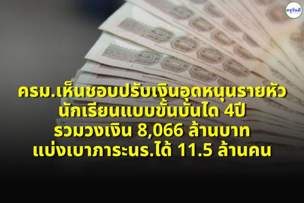 ครม.เห็นชอบปรับเงินอุดหนุนรายหัวนักเรียน แบบขั้นบันได 4ปี รวมวงเงิน 8,066 ล้านบาท