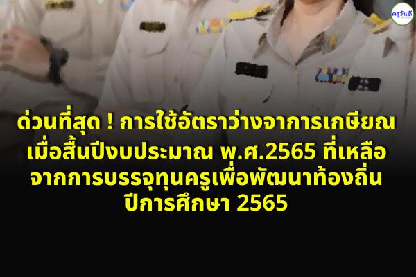 ด่วนที่สุด ! การใช้อัตราว่างจาการเกษียณ เมื่อสื้นปีงบประมาณ 2565 ที่เหลือจากการบรรจุทุนครูเพื่อพัฒนาท้องถิ่น