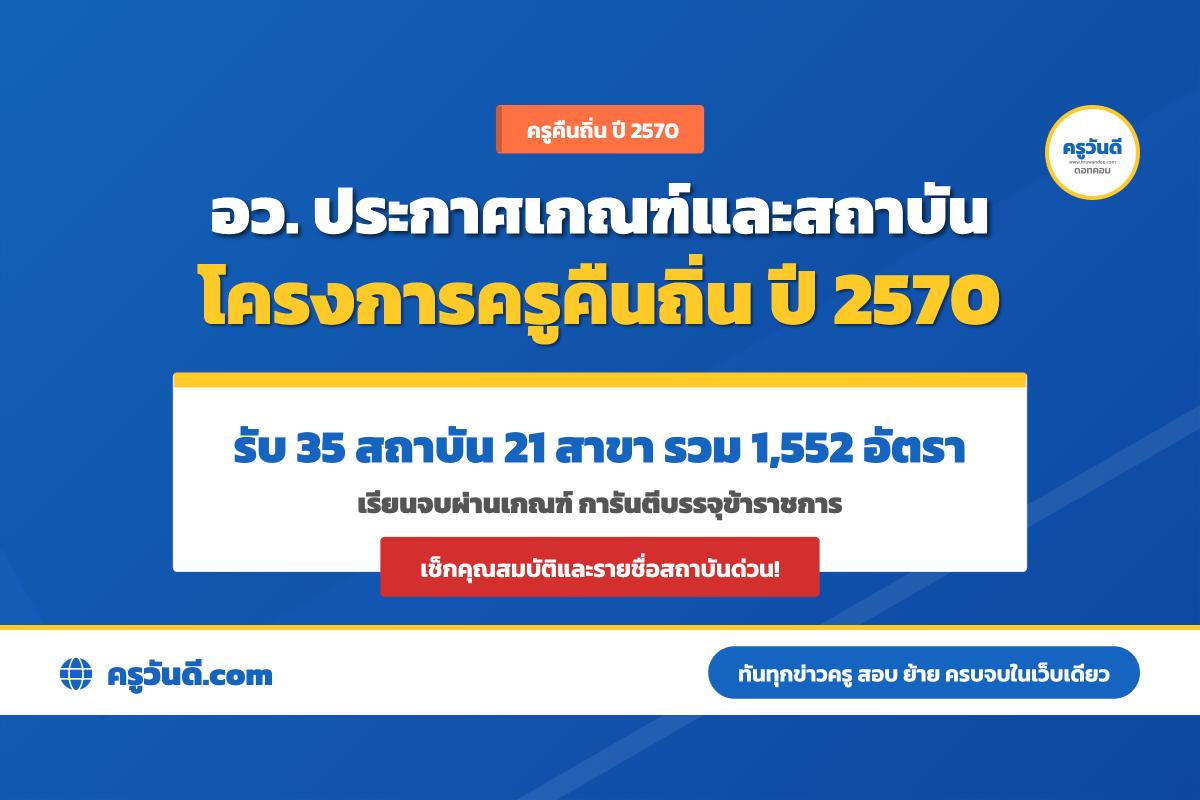 อว. ประกาศเกณฑ์และรายชื่อสถาบัน โครงการครูคืนถิ่น ระยะที่ 2 ปีการศึกษา 2570 รับ 1,552 อัตรา