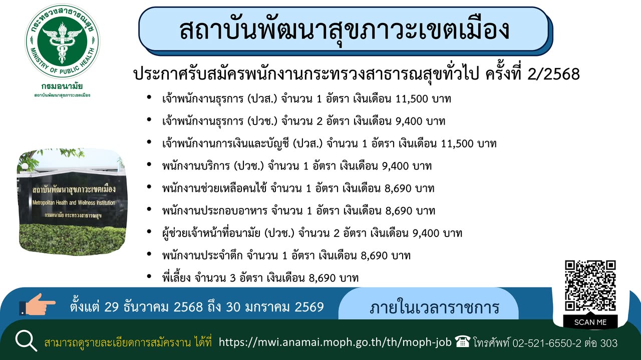 รับสมัครพนักงานกระทรวงสาธารณสุข สถาบันพัฒนาสุขภาวะเขตเมือง